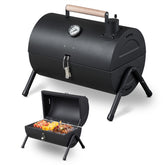 HAOYYE Portable Charcoal Grill with Built-in Thermometer Wooden Handle Compact Tabletop BBQ Grill for Outdoor Camping Backyard Parties