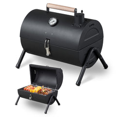 HAOYYE Portable Charcoal Grill with Built-in Thermometer Wooden Handle Compact Tabletop BBQ Grill for Outdoor Camping Backyard Parties