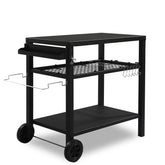 HAOYYE Outdoor Grill Cart Three Shelf BBQ Table with Wheels and Hooks, Movable Black Prep Station with Storage Rack, Spice Rack and Bottle Opener, Heavy Duty Metal Barbecue Trolley for Backyard Cooking Camping Patio