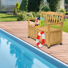 HAOYYE Cedar Yard Storage Box with Backrest and Armrests, Bright Yellow Waterproof Outdoor Deck Box Bench for Garden Patio Porch, Wood Storage Chest for Tools Cushions Pool Supplies