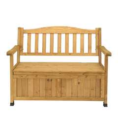 HAOYYE Cedar Yard Storage Box with Backrest and Armrests, Bright Yellow Waterproof Outdoor Deck Box Bench for Garden Patio Porch, Wood Storage Chest for Tools Cushions Pool Supplies