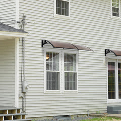 HAOYYE Door and Window Rain Cover Awning 200 x 100 Brown Canopy with Black Brackets Outdoor Household Eaves Shelter for Porch Balcony Entryway Weather Protection Durable Decorative Design