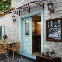 HAOYYE Door and Window Rain Cover Awning 200 x 100 Brown Canopy with Black Brackets Outdoor Household Eaves Shelter for Porch Balcony Entryway Weather Protection Durable Decorative Design