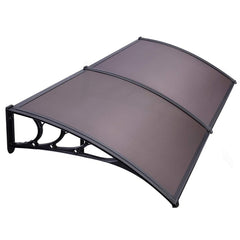 HAOYYE Door and Window Rain Cover Awning 200 x 100 Brown Canopy with Black Brackets Outdoor Household Eaves Shelter for Porch Balcony Entryway Weather Protection Durable Decorative Design