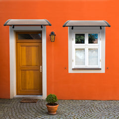 HAOYYE Door and Window Rain Cover Awning 100 x 100 Brown Polycarbonate Canopy with Black Brackets Outdoor Eaves Shelter for Porch Balcony Entryway Weather Protection Durable Decorative Design
