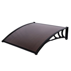 HAOYYE Door and Window Rain Cover Awning 100 x 100 Brown Polycarbonate Canopy with Black Brackets Outdoor Eaves Shelter for Porch Balcony Entryway Weather Protection Durable Decorative Design
