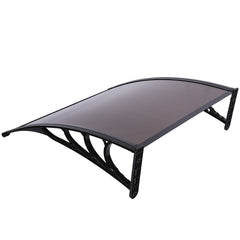 HAOYYE Door and Window Rain Cover Awning 100 x 100 Brown Polycarbonate Canopy with Black Brackets Outdoor Eaves Shelter for Porch Balcony Entryway Weather Protection Durable Decorative Design
