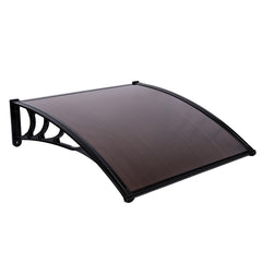 HAOYYE Door and Window Rain Cover Awning 100 x 100 Brown Polycarbonate Canopy with Black Brackets Outdoor Eaves Shelter for Porch Balcony Entryway Weather Protection Durable Decorative Design