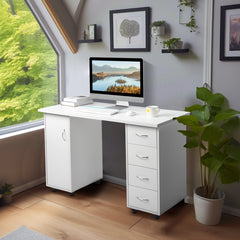 HAOYYE Double Edged Table With Drawer White, Durable E1 MDF Construction, Smooth Surface, Comfortable Wrist Rest, Spacious Storage Drawers, Professional Desk, Easy To Assemble