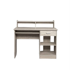 HAOYYE Gray Computer Desk with Drawer and Two Storage Shelves Modern Particleboard Writing Table with Sturdy Frame for Home Office Study Room Space Saving Workstation