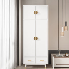 HAOYYE Wooden Wardrobe with Density Board Pasted with Triamine, White Finish, Golden Copper Feet, 4 Doors, 2 Drawers, Clothes Rail, Modern Storage Cabinet for Bedroom, Living Room, Closet, Durable and Space-Saving Design