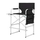 HAOYYE Director's Chair with Silver White Iron Pipe Frame, Black Cloth Surface, Plastic Sprayed Iron Round Pipe, 120kg Capacity, Sturdy and Comfortable, Perfect for Outdoor and Indoor Use