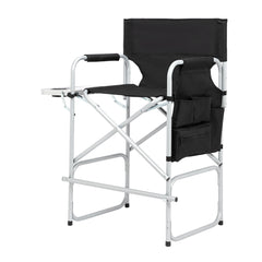 HAOYYE Director's Chair with Silver White Iron Pipe Frame, Black Cloth Surface, Plastic Sprayed Iron Round Pipe, 120kg Capacity, Sturdy and Comfortable, Perfect for Outdoor and Indoor Use