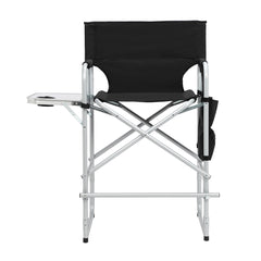 HAOYYE Director's Chair with Silver White Iron Pipe Frame, Black Cloth Surface, Plastic Sprayed Iron Round Pipe, 120kg Capacity, Sturdy and Comfortable, Perfect for Outdoor and Indoor Use