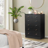 HAOYYE Modern Simple 6-Drawer Dresser Nightstand in Black, Compact and Stylish Storage Solution for Bedroom, Living Room, or Entryway, Sleek and Functional Design for Organizing Clothes, Accessories, and More