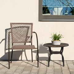 HAOYYE Cast Aluminum Outdoor Side Table, Anti-Rust Patio Coffee Bistro Table with Middle Shelf for Indoor Garden Porch Balcony, Antique Bronze Finish