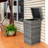 HAOYYE Outdoor Rattan Trash Can with Top Cover Gray Gradient Iron Frame Wicker Style Garbage Bin for Patio Garden Balcony Deck Waterproof Durable Decorative Waste Storage Container