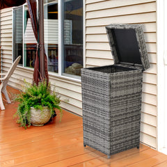 HAOYYE Outdoor Rattan Trash Can with Top Cover Gray Gradient Iron Frame Wicker Style Garbage Bin for Patio Garden Balcony Deck Waterproof Durable Decorative Waste Storage Container