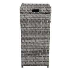 HAOYYE Outdoor Rattan Trash Can with Top Cover Gray Gradient Iron Frame Wicker Style Garbage Bin for Patio Garden Balcony Deck Waterproof Durable Decorative Waste Storage Container