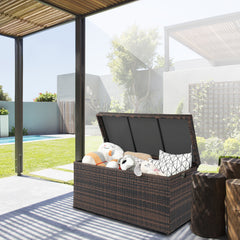 HAOYYE Simple And Practical Outdoor Deck Box Storage Container With Weather-Resistant Design Brown Gradient Perfect For Patio Garden Backyard Organization And Secure Storage Of Tools Cushions And Accessories