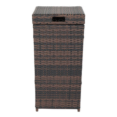 HAOYYE Outdoor Rattan Trash Can with Top Cover Brown Gradient Iron Frame Wicker Style Waste Bin for Patio Garden Balcony Deck Waterproof Durable Garbage Container Decorative Storage Solution