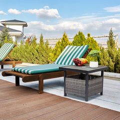 HAOYYE Outdoor Wicker Side Table with Umbrella Hole and Hidden Storage Square PE Rattan End Table for Patio Garden Deck Poolside Weather Resistant Small Table for Outdoor Furniture Set Grey