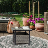 HAOYYE Outdoor Wicker Side Table with Umbrella Hole and Hidden Storage Square PE Rattan End Table for Patio Garden Deck Poolside Weather Resistant Small Table for Outdoor Furniture Set Grey