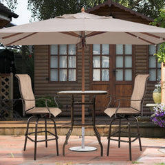 Haoyye Square Outdoor Bar Table, Patio Bar Height Bistro Table With Tempered Glass Top And Umbrella Hole, Brown, Perfect For Yard, Patio, Or Poolside