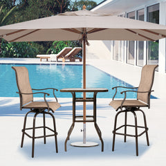Haoyye Square Outdoor Bar Table, Patio Bar Height Bistro Table With Tempered Glass Top And Umbrella Hole, Brown, Perfect For Yard, Patio, Or Poolside