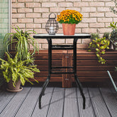 Haoyye Square Outdoor Bar Table, Black Bar Height Bistro Table With Tempered Glass Top And Umbrella Hole, Perfect For Patio, Yard, Or Poolside