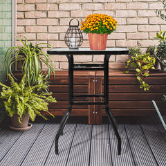 Haoyye Square Outdoor Bar Table, Black Bar Height Bistro Table With Tempered Glass Top And Umbrella Hole, Perfect For Patio, Yard, Or Poolside