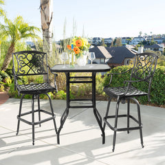 Haoyye Square Outdoor Bar Table, Black Bar Height Bistro Table With Tempered Glass Top And Umbrella Hole, Perfect For Patio, Yard, Or Poolside