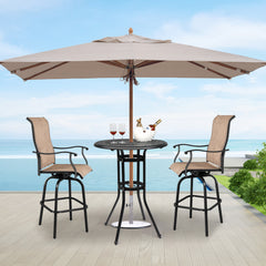 HAOYYE Outdoor Patio Cast Aluminum Round Bar Table Weather Resistant Bistro Table with Antique Finish and Footrest for Balcony Garden Deck Backyard Poolside Dining or Entertaining Use