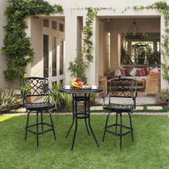 HAOYYE Outdoor Patio Cast Aluminum Round Bar Table Weather Resistant Bistro Table with Antique Finish and Footrest for Balcony Garden Deck Backyard Poolside Dining or Entertaining Use