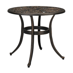 HAOYYE Phoenix Round Garden Cast Aluminum Table, Bronze Outdoor Dining Table with Umbrella Hole, Durable and Easy to Assemble