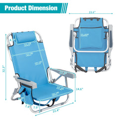 HAOYYE Folding Beach Chair with Adjustable Backrest, Lightweight Aluminum Frame and 5 Reclining Positions, Durable 600D Polyester Fabric, Extra Storage Space with Cup Holder for Outdoor Activities