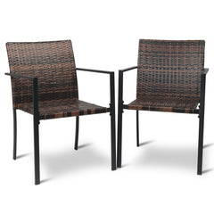 HAOYYE Set of 2 Stackable Outdoor Wicker Dining Chairs with Armrests, Brown All-Weather Rattan Patio Chairs with Steel Frame, Comfortable Firepit Armchairs for Deck Garden Porch Yard