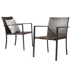 HAOYYE Set of 2 Stackable Outdoor Wicker Dining Chairs with Armrests, Brown All-Weather Rattan Patio Chairs with Steel Frame, Comfortable Firepit Armchairs for Deck Garden Porch Yard