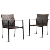 HAOYYE Set of 2 Stackable Outdoor Wicker Dining Chairs with Armrests, Brown All-Weather Rattan Patio Chairs with Steel Frame, Comfortable Firepit Armchairs for Deck Garden Porch Yard
