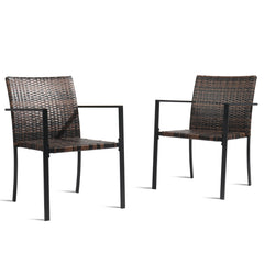 HAOYYE Set of 2 Stackable Outdoor Wicker Dining Chairs with Armrests, Brown All-Weather Rattan Patio Chairs with Steel Frame, Comfortable Firepit Armchairs for Deck Garden Porch Yard
