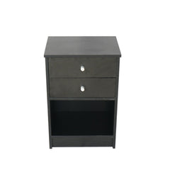 HAOYYE Black Nightstand With Round Handles And Two Drawers, Sturdy Durable Design, Modern Space-Saving Storage Organizer, Stylish Home Organizer For Living Room Or Bedroom, Practical Versatile Furniture Solution For Neat And Functional Spaces
