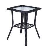 HAOYYE Outdoor Wicker Side Table with Tempered Glass Top, Rattan End Table with Lower Shelf for Storage, Bistro Coffee Table for Patio Balcony Porch Indoor Garden Furniture Decor