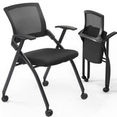 HAOYYE 2 Pack Stackable Conference Room Chairs with Wheels, Folding Office Chairs with Rebound Back and Padded Seat, Ideal for Training Room, Guest, Reception, and Event Use, 350lbs Capacity