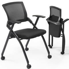 HAOYYE 2 Pack Stackable Conference Room Chairs with Wheels, Folding Office Chairs with Rebound Back and Padded Seat, Ideal for Training Room, Guest, Reception, and Event Use, 350lbs Capacity