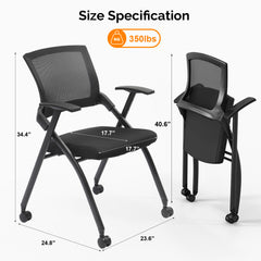 HAOYYE 2 Pack Stackable Conference Room Chairs with Wheels, Folding Office Chairs with Rebound Back and Padded Seat, Ideal for Training Room, Guest, Reception, and Event Use, 350lbs Capacity