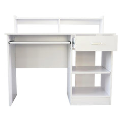 HAOYYE Modern White Computer Desk with Drawer and Shelves, E1 15MM Chipboard Study Writing Table for Home Office Workstation