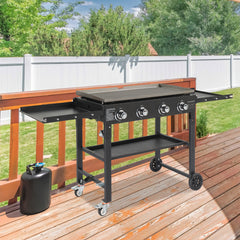 HAOYYE Foldable 4 Burner Flat Top Gas Griddle Cooking Station Propane Fueled Outdoor Griddle Grill with Side Shelves for Patio Backyard BBQ Camping Picnic Tailgate Cookout