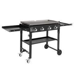 HAOYYE Foldable 4 Burner Flat Top Gas Griddle Cooking Station Propane Fueled Outdoor Griddle Grill with Side Shelves for Patio Backyard BBQ Camping Picnic Tailgate Cookout