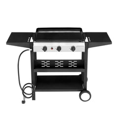 HAOYYE 3-Burner Flat Top Gas Griddle Cooking Station with Ceramic Coated Cast Iron Pan, Powerful 30000 BTU Propane Griddle with Convenient Side Shelves and Spice Rack, Durable Outdoor Barbecue Grill for Backyard Cookouts and Parties