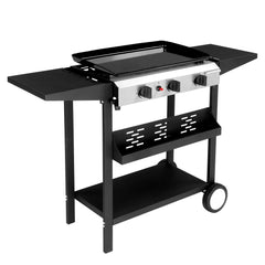HAOYYE 3-Burner Flat Top Gas Griddle Cooking Station with Ceramic Coated Cast Iron Pan, Powerful 30000 BTU Propane Griddle with Convenient Side Shelves and Spice Rack, Durable Outdoor Barbecue Grill for Backyard Cookouts and Parties